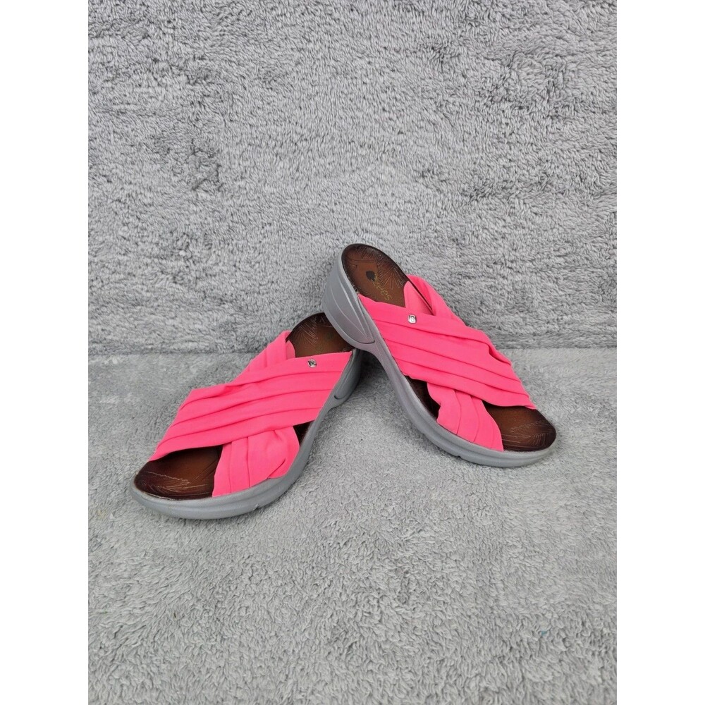 Bzees Sandals Shoes Womens Size 9.5 Pink Slide Wedge Stretch Comfort Casual